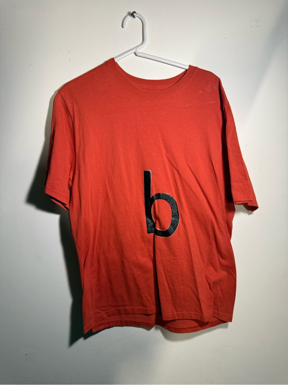 Jerzees Orange-Red Short-Sleeve Tee with Black 'b' Graphic
